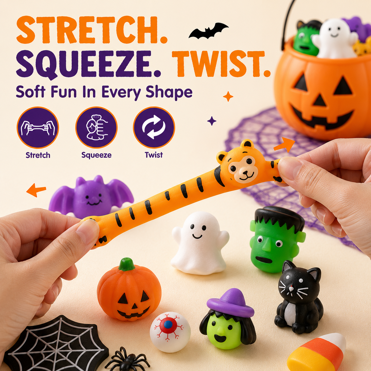 🎃  Halloween Mochi Squishy Toys – Cute Sensory Party Favors & Goodie Bag Fillers