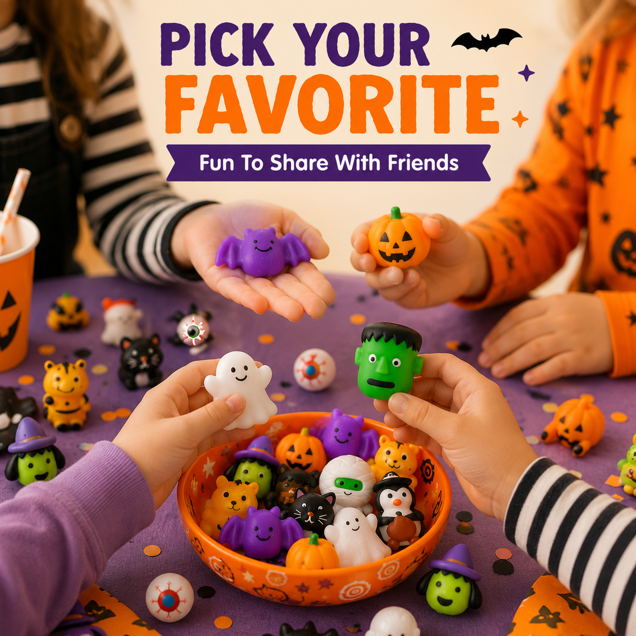 🎃  Halloween Mochi Squishy Toys – Cute Sensory Party Favors & Goodie Bag Fillers