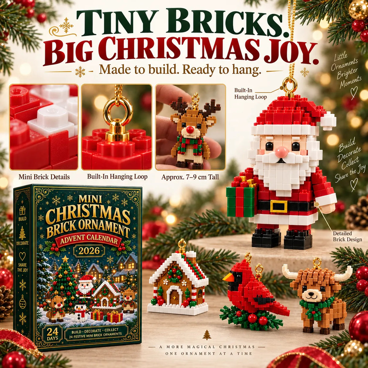 ⏳ Last Day 50% OFF – 🎄24-Day Mini Christmas Brick Ornament Advent Calendar