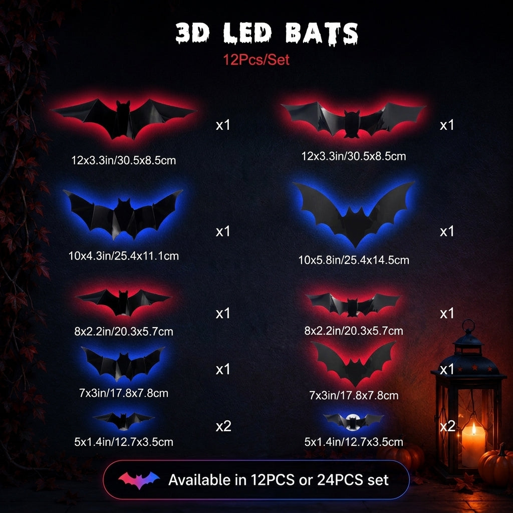 🦇Halloween 3D Bat LED Wall Light Decor🎃💡