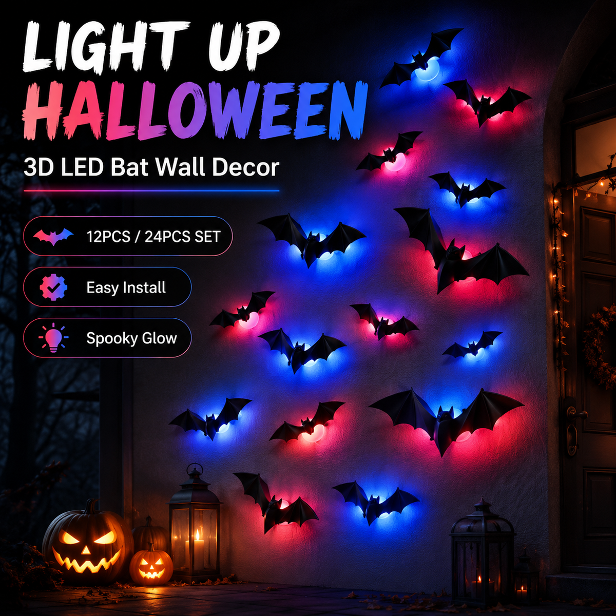 🦇Halloween 3D Bat LED Wall Light Decor🎃💡