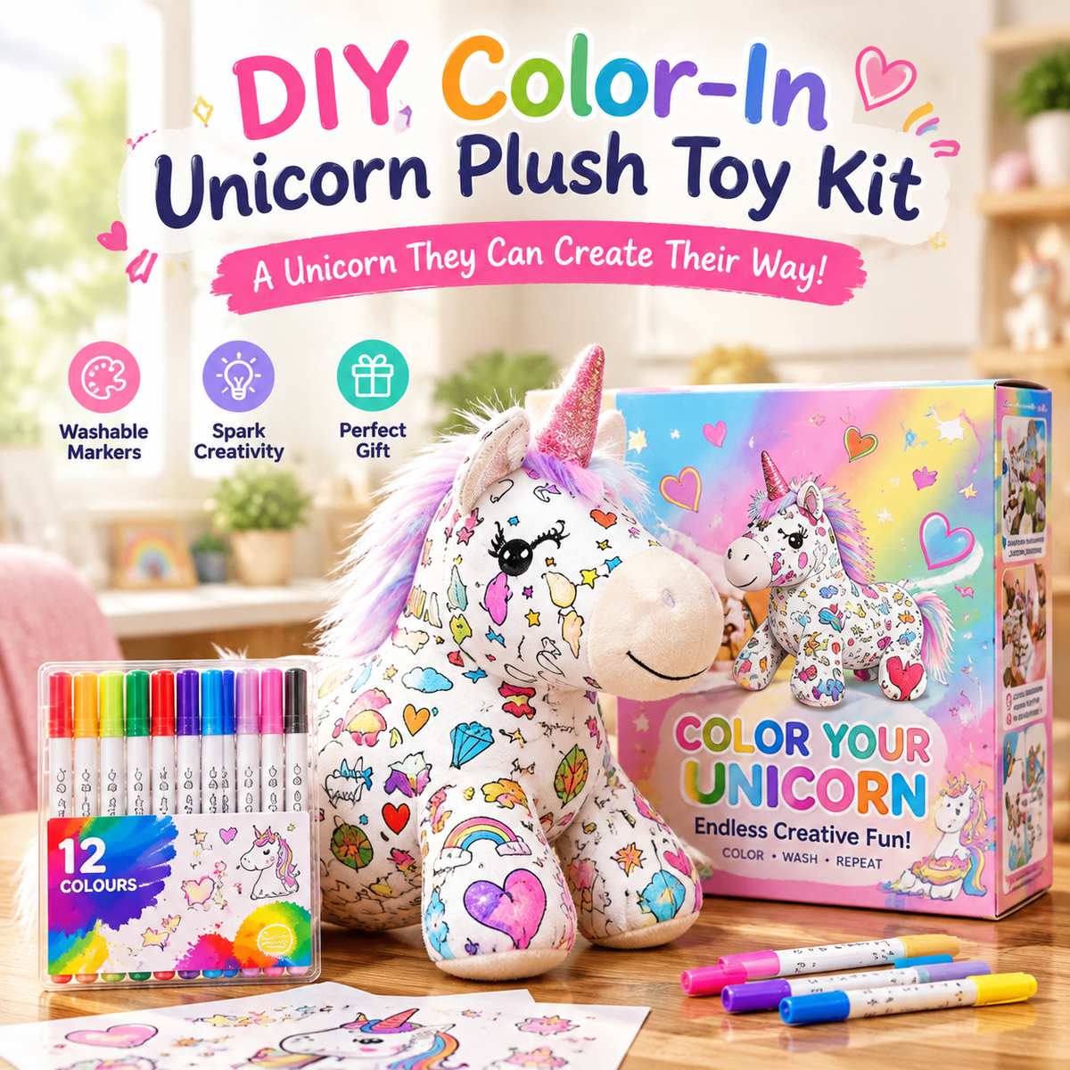 DIY Color-In Unicorn Plush Toy Kit