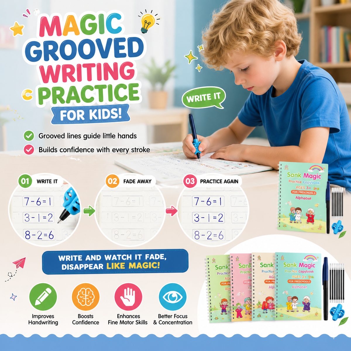 📚MagicBook | Kids Practice Copybook Set (4Pcs/Set)