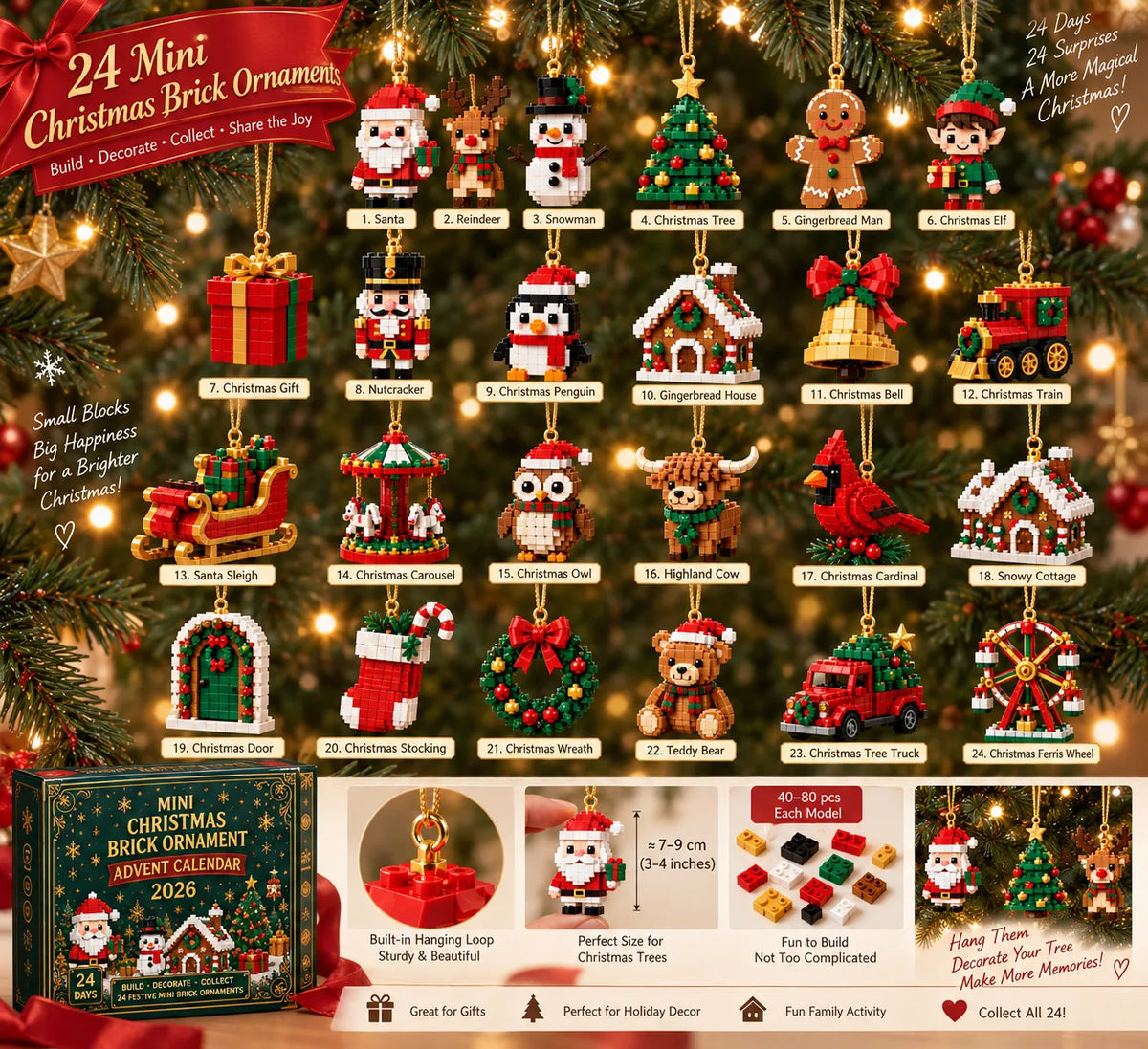 ⏳ Last Day 50% OFF – 🎄24-Day Mini Christmas Brick Ornament Advent Calendar