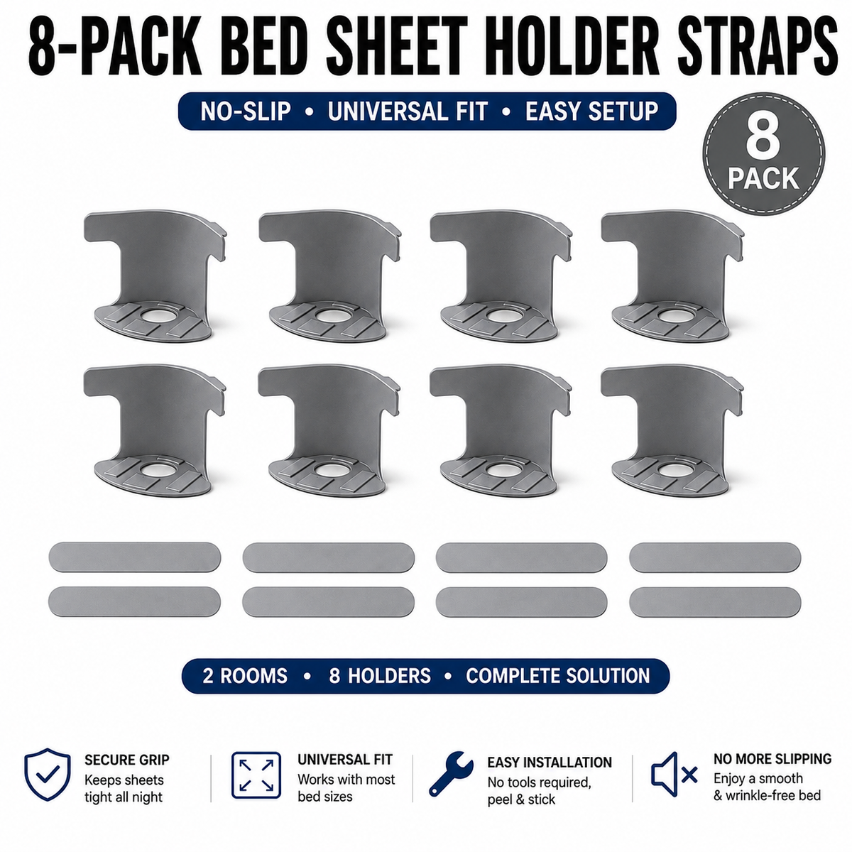 4-Pack Heavy Duty Bed Sheet Clips, Locking Mattress Corner Holders👔