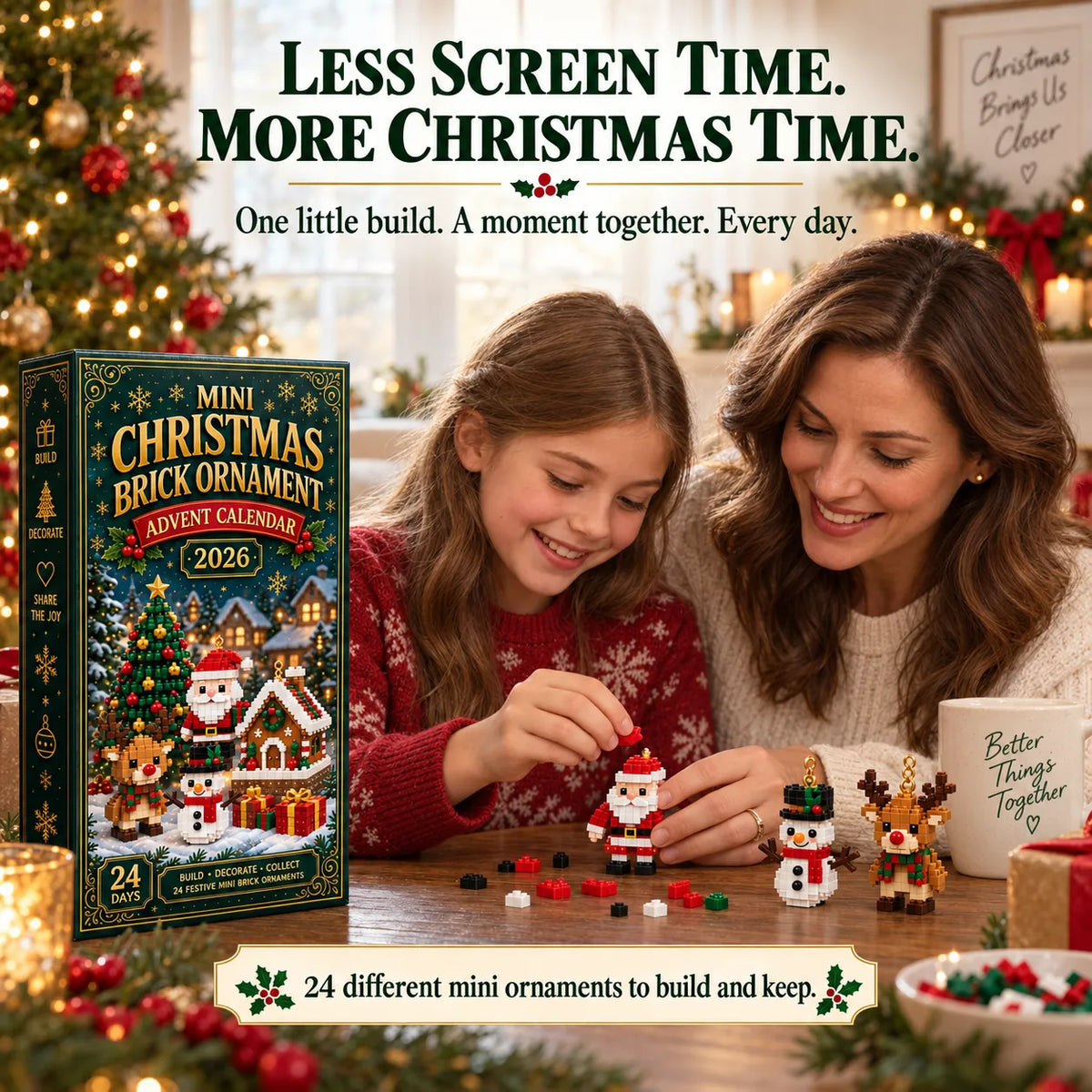 ⏳ Last Day 50% OFF – 🎄24-Day Mini Christmas Brick Ornament Advent Calendar